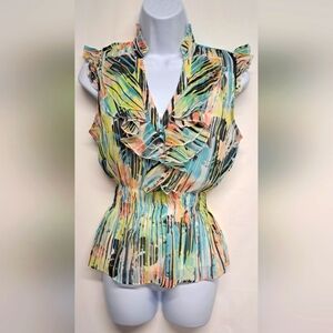 Candie's S Sheer Top With Connected Cami Elastic Waist Ruffled Like New